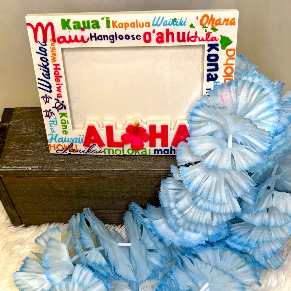$5 Bundled💥 New Hawaiian Aloha Picture Frame and  Blue Lei Bin O
